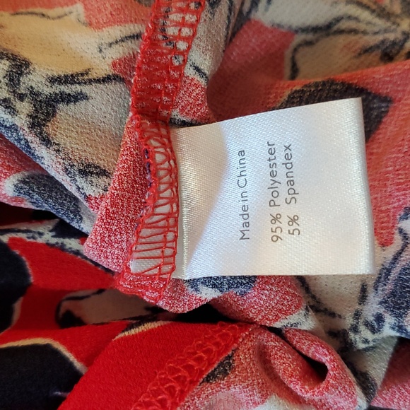 Leota Faux Wrap Red and Navy Floral Draped Neck Midi Dress, Size 1X - Picture 12 of 12